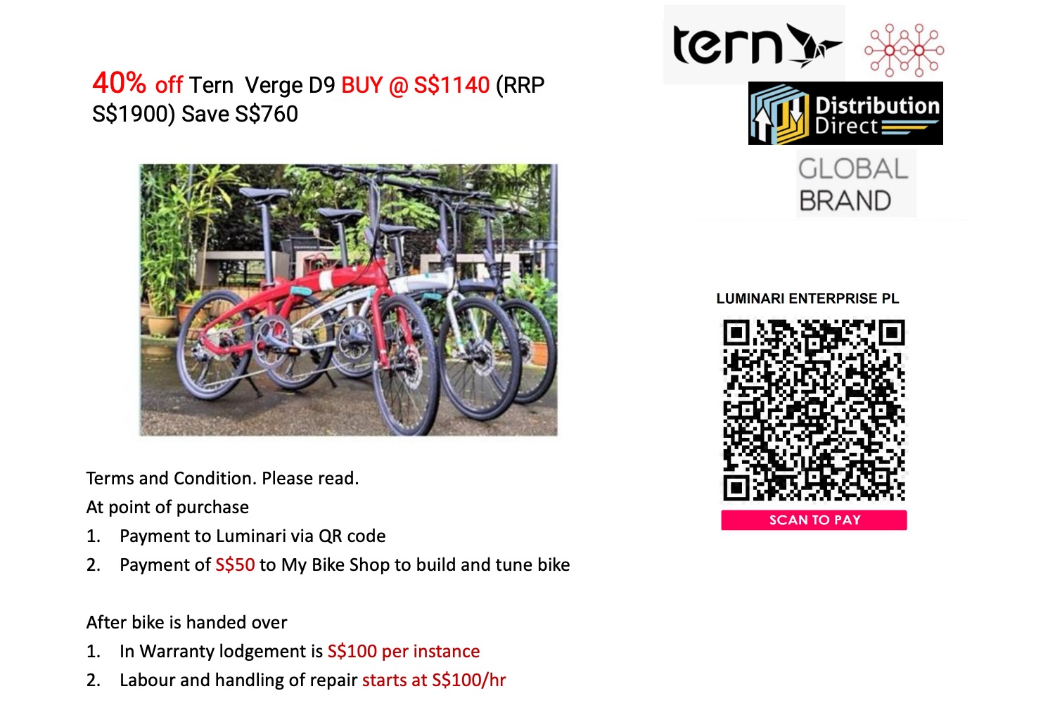 TERN Foldable Verge D9 Disty Direct (Inc GST, delivery and tuning for SG ONLY)